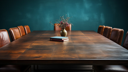 Leather chairs wooden meeting room table ai generated background image. Business interior desktop wallpaper picture. Corporate photo backdrop. Productive workspace concept photography indoors sceneの素材
