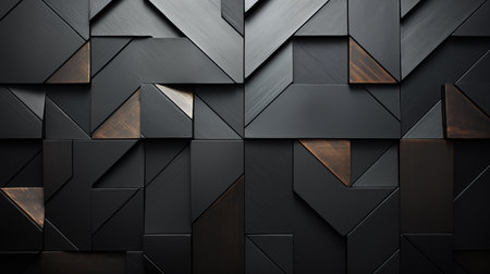 Luxury black geometric ai generated metal pattern. Futuristic exterior cladding. Dark hard plastic metallic texture abstract background design. Modern obsidian polished backdrop textured wallpaperの素材