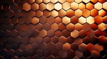 Honeycomb golden futuristic ai generated metal pattern. Cyberpunk themed metallic texture abstract background innovative design for tech companies. Scifi techno backdrop textured wallpaper patternedの素材