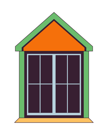 Attic window exterior 2D linear cartoon object. Building windowframe isolated line vector element white background. Rooftop residence. Residential roofwindow outdoor color flat spot illustrationのイラスト素材