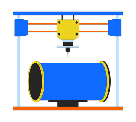 Pipeline part on 3d printer 2D linear cartoon object. Additive manufacturing device isolated line...