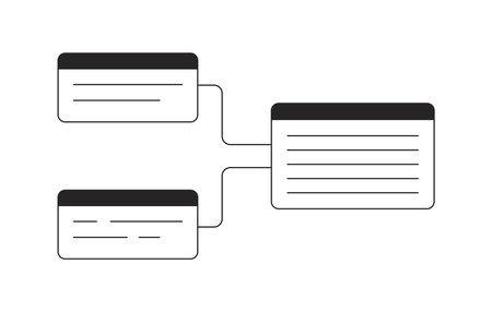 Coder parts integration black and white 2D line cartoon object. Content making isolated line vector element white background. Programming industry work monochromatic flat spot illustrationのイラスト素材
