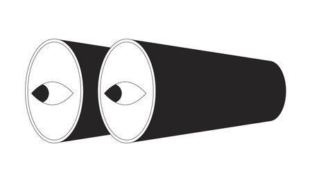 Binoculars with eyes on lenses black and white 2D line cartoon object. Observing items with optical tool isolated line vector element white background. Watch monochromatic flat spot illustrationのイラスト素材