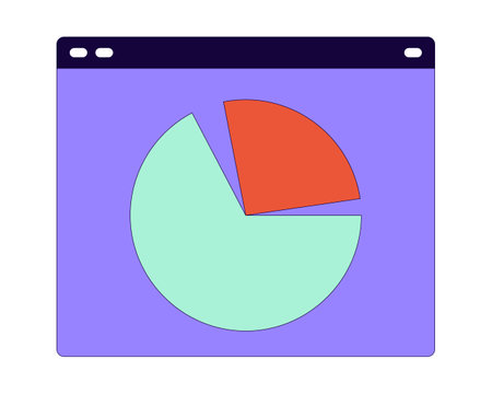 Graph pie chart webpage 2D linear cartoon object. Diagram round. Sections segments. Piechart web page isolated line vector element white background. Data visualization color flat spot illustrationのイラスト素材