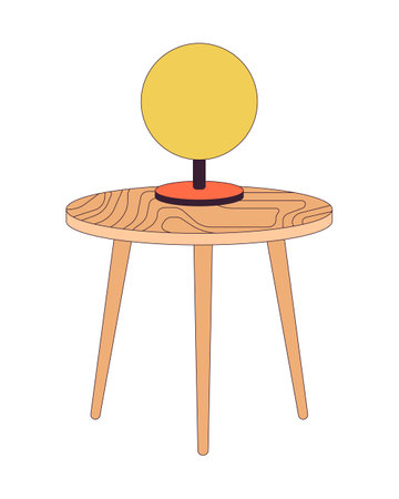 Round lamp on coffee table 2D linear cartoon objects. Tabletop chandelier glowing isolated line vector element white background. Lighting equipment and furniture color flat spot illustrationのイラスト素材