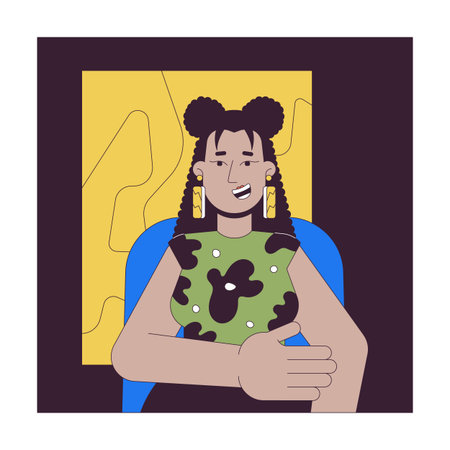 Happy latina woman in office 2D linear cartoon character. Female manager taking part in video...