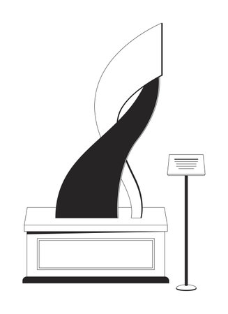 Abstract sculpture exhibit black and white 2D line cartoon object. Contemporary fluid form on pedestal isolated vector outline item. Exhibition museum art gallery monochromatic flat spot illustrationのイラスト素材