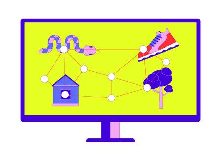 Computer screen-based eye tracking cartoon flat illustration. Visual response to stimuli displayed...