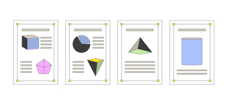 Geometry class materials 2D cartoon objects set. School education. Geometric shapes papers isolated...