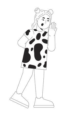 Little caucasian girl expressing surprise black and white 2D line cartoon character. Amazed toddler child isolated vector outline person. Shocked preschooler kid monochromatic flat spot illustrationのイラスト素材