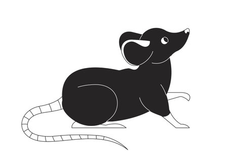 Cute mouse curious black and white 2D line cartoon character. Rat rodent isolated vector outline animal. Home tiny pet sniffing. Pest with tail. Small adorable mammal monochromatic spot illustrationのイラスト素材