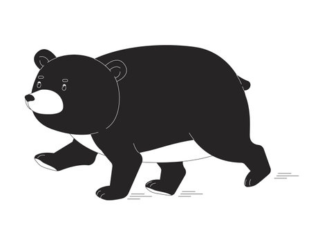Fat bear running black and white 2D line cartoon character. Carnivore creature preying. Wild animal isolated line vector personage. Beware of forest habitats monochromatic flat spot illustrationのイラスト素材