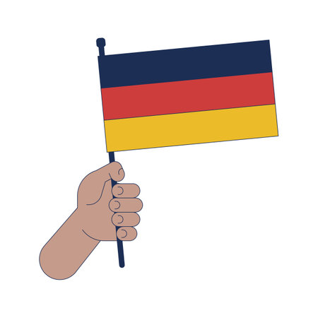 African american person hand holding national flag of germany cartoon illustration. Showcasing patriotism feeling linear 2D vector image, white background. Editable colorful flat clipartのイラスト素材