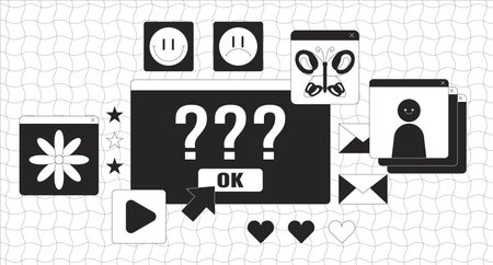 Computer error screen black and white lofi wallpaper. Problems with access on internet source 2D...