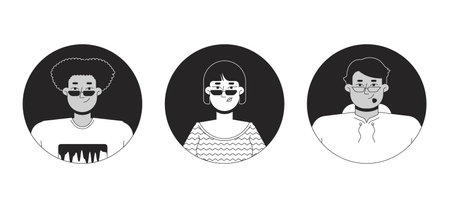 Business casual people diverse black and white 2D vector avatars illustration set. Multiracial...