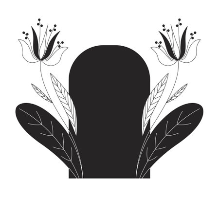 Floral frame decorated by fresh leaves and delicate stems flowers cartoon flat illustration. Botanical blooms arch. Greenery blossom 2D frame isolated on white background. Vector colorful imageのイラスト素材