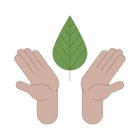 Hands holding leaf cartoon illustration. Sustainability support. Conscious eco friendly environment protection. Saving plant linear 2D vector image, white background. Editable colorful flat clipartのイラスト素材