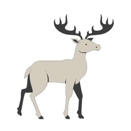 Gorgeous moose with branched antlers 2D cartoon character. Forest fauna habitat. Wild animal from reserved nature area isolated personage flat vector on white background. Spot illustration colorfulのイラスト素材
