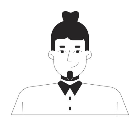 Cheerful caucasian male corporate worker portrait black and white 2D line character. Young man commercial industry professional isolated vector outline person. Monochromatic spot illustrationのイラスト素材