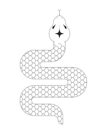 Artistic snake with sparkle head black and white 2D line object. Curling reptile scales. Chinese...
