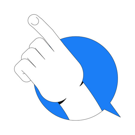 Hand pointing upward inside circular speech bubble vector illustration. Guidance, instructions. Gesture communication chat box 2D cartoon image isolated on white. Editable flat clipart colorfulのイラスト素材