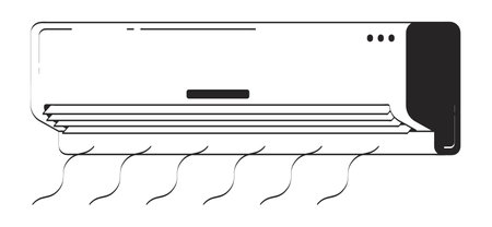 Wall-mounted air conditioner blowing cool air doodle linear object. Home cooling. Airconditioner AC appliance 2D vector outline clip art drawing isolated on white. Hand drawn sketch illustrationのイラスト素材