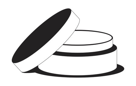 Open jar of creamy balm 2D line object. Organic skin care. Butter container. Wellness item. Cosmetic cream. Beauty product isolated clipart vector ink outline item. Monochrome spot illustrationのイラスト素材
