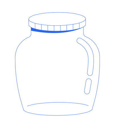 Empty jar with lid 2D line object. Pantry storage, savings, food preservation. Preserved goods. Sealed glass container isolated clipart vector blue outline item. Monochrome spot illustrationのイラスト素材
