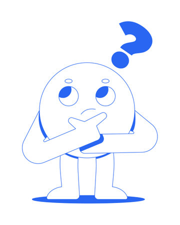 Groovy round character thinking with question mark line onboarding ui illustration. Curious brainstorm decision making. Problem solving outline blue 2D concept isolated. Monochrome metaphor vector artのイラスト素材