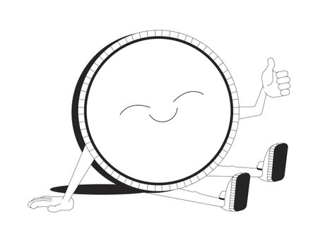 Payment successful line onboarding ui illustration. Happy coin character giving thumb up. Positive finance confirm. Cute money mascot outline 2D concept isolated. Ink linear metaphor vector artのイラスト素材