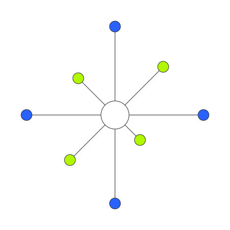 Radial network node diagram 2D cartoon object. Connectivity, communication. Visual data. Simple...