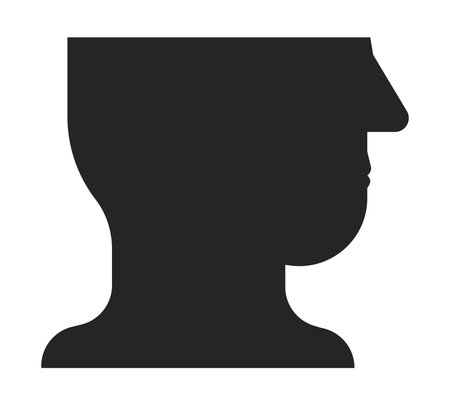 Abstract dark face silhouette in profile view 2D black filled object. Human head shape silhouetted. Minimalist artistic facial form isolated clipart vector ink item. Monochrome spot illustrationのイラスト素材