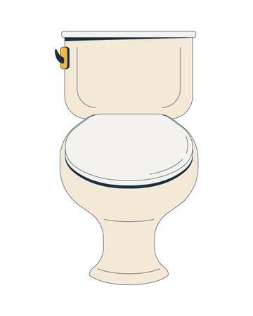 Minimalistic toilet 2D cartoon object. White seat and flush tank. Bathroom fixture. Restroom hygiene. Ceramic sanitary ware isolated element flat vector clip art on white. Spot illustrationのイラスト素材