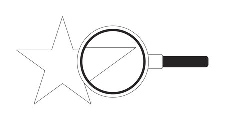 Star with magnifying glass 2D line object. Loupe, quality find, evaluation. Best choice. Search and review with star rating isolated clipart vector ink outline item. Monochrome spot illustrationのイラスト素材