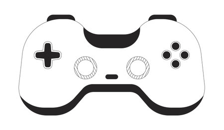 Stylized retro game controller 2D line object. Joystick play. Gamepad buttons. Interactive device....