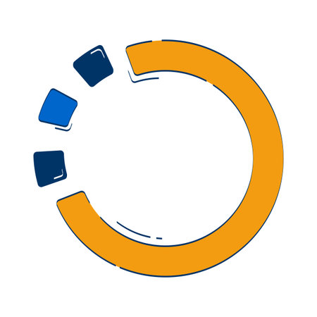 Circular progress chart with color blocks 2D doodle object. Data visualization. Analytics. Segmented ring cartoon element flat vector clipart isolated on white background. Hand drawn illustrationのイラスト素材