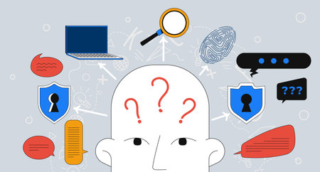 Digital identity and cybersecurity 2D mixed media illustration. Online data protection. Internet safety. Secure communication cartoon conceptual collage art. Vector flat concept on color backgroundのイラスト素材