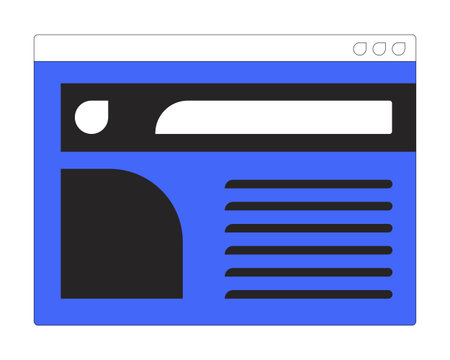 Blue web interface with bold black elements 2D cartoon object. Content blocks and white search bar. Website UI. Modern UX layout isolated element flat vector clip art on white. Spot illustrationのイラスト素材