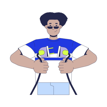 No electronic devices 2D illustration concept. Digital detox. Reduce technology. Conscious disconnecting. Latino man unplugging power cords cartoon character isolated on white. Flat vector metaphorのイラスト素材