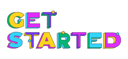 Get started playful 3D text design. Onboarding tool. Initiation launching feature. User begin. First...