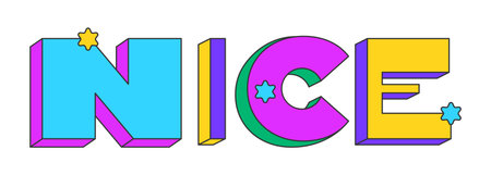 Nice playful 3D text design. Friendly approval. Expressing positivity satisfaction comment. Good job. Multicolor block letters. Retro funky style with stars. Pop culture. Montserrat font usedのイラスト素材