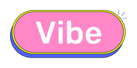 Vibe rounded pink cartoon UI button. Relaxed mood. Vacation feel. Chill lifestyle. Good vibes. Youth culture. Clickable call-to-action. Flat vector illustration. Cute design. Rubik font usedのイラスト素材
