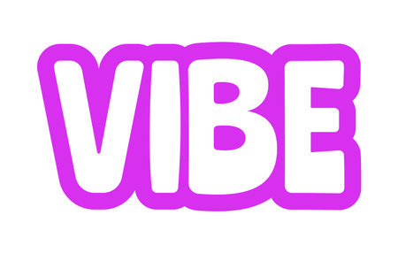 Vibe bold purple outline cta sticker. Relaxed mood. Vacation feel. Chill lifestyle. Good vibes. Youth culture. Playful bubble text. Digital word. Magenta phrase. Web design. Ranchers font usedのイラスト素材