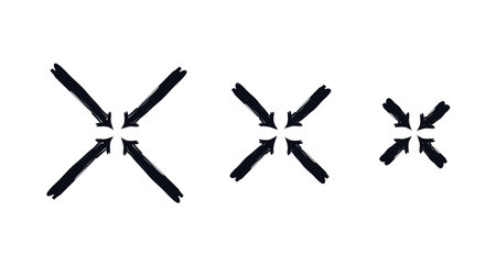 Diagonal arrows pointing to center bold thick stroke graphic element set. Focus forward to shared...