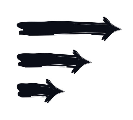 Straight arrows pointing right bold thick stroke graphic element set. Visual cue. Navigation right....