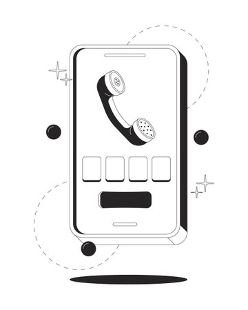 Receive sms code by phone clean onboarding illustration. Secure two factor login. Call message verification. 4 digit input. UX design. Mobile UI app introduction. Black and white line vector conceptのイラスト素材