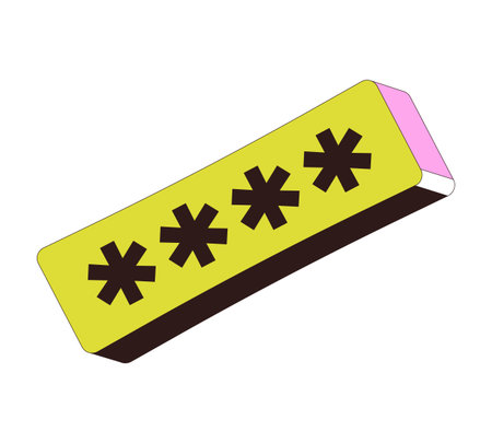 Angled password input field with four asterisks 2D cartoon object. Secure login. Hidden text entry. Tilted log in box. Private access isolated element flat vector clip art on white. Spot illustrationのイラスト素材