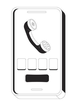 Phone code verification screen 2D line object. Authentication via call. Smartphone with retro...