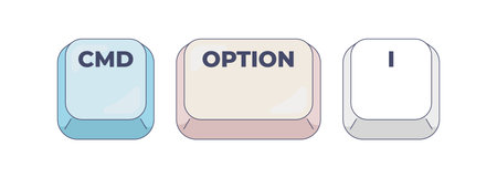 CMD Option I computer keyboard shortcut. Open browser developer tools. Inspect web page source code. Hotkey combo buttons for PC and laptop. Fast software efficiency. Flat vector illustrationのイラスト素材