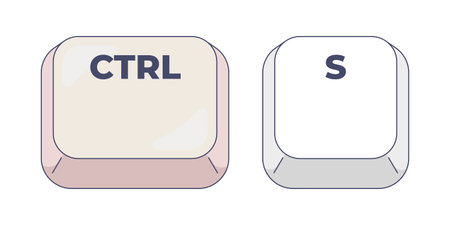 Ctrl S letter computer keyboard shortcut. Save file and project in application. Document management....